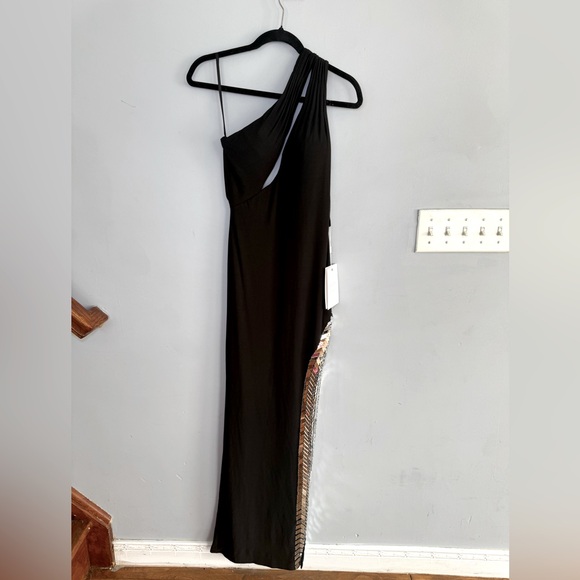 Mac Duggar one shoulder cut out high slit embellished black dress size 4 - Picture 1 of 9